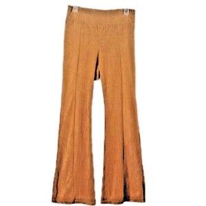 Rust Brown Gold Pull On Leggings Soft Corduroy Bell Flare Size M Festival Woodsy